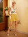 2PCS Yellow 1950s Embroidery Top & Pockets Shorts