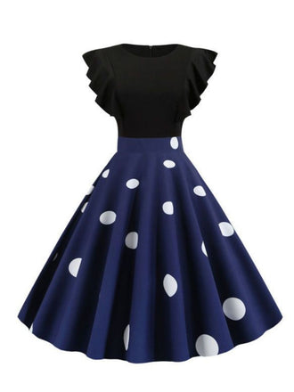 1950s Ruffle Polka Dot Patchwork Dress