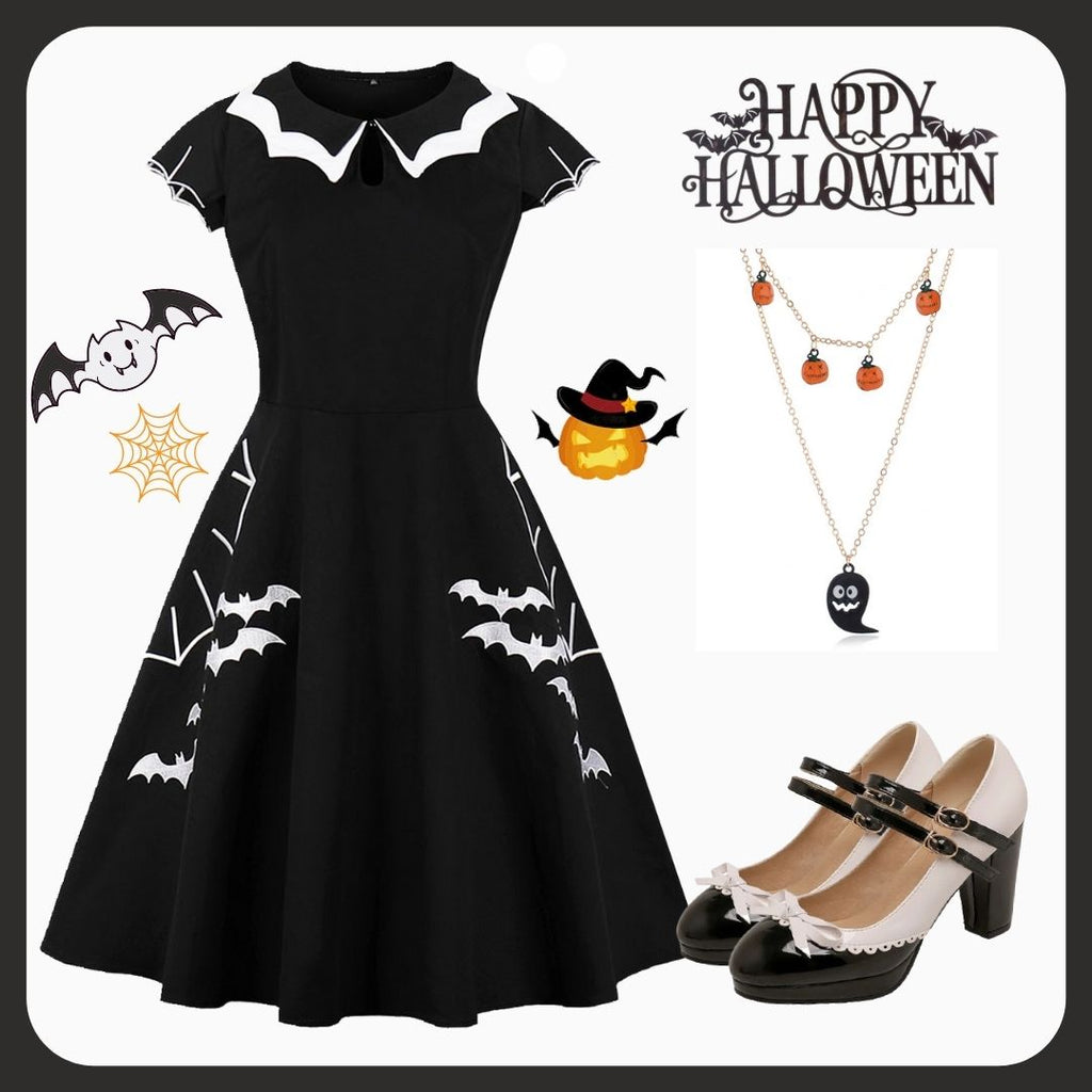 [Plus Size] Black 1950s Bat Swing Dress