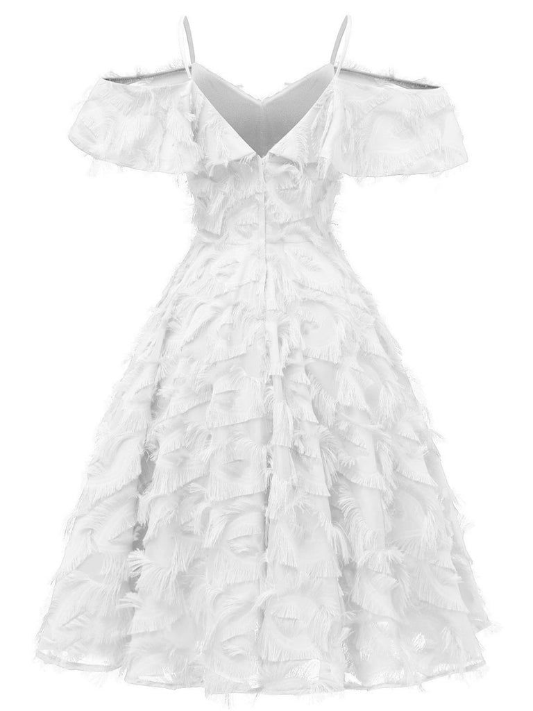 1950s Ruffle Tassel Feather Solid Dress