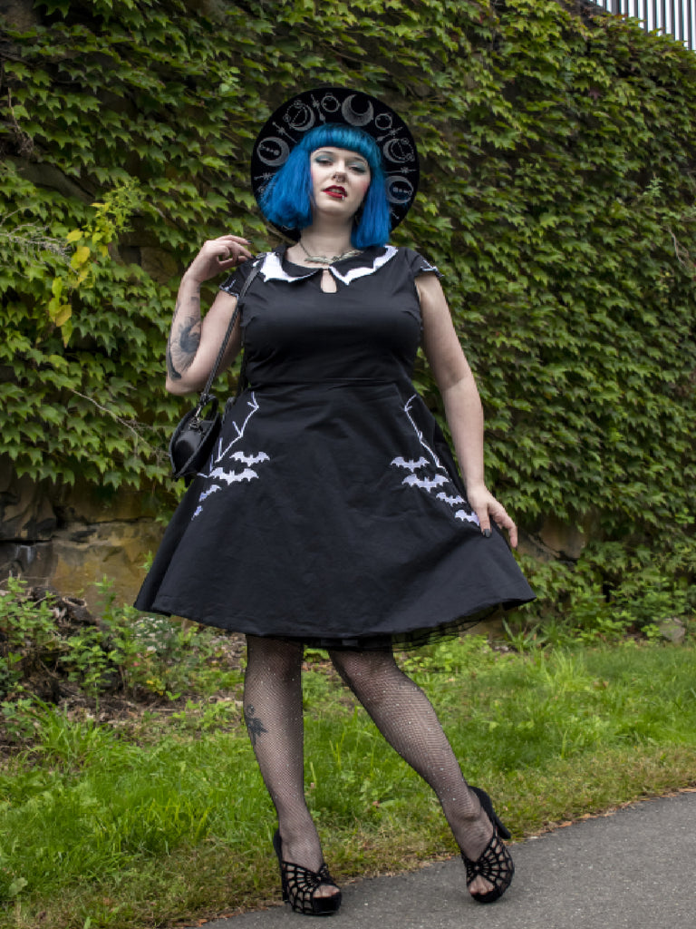 [Plus Size] Black 1950s Bat Swing Dress