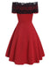 Red 1950s Off Shoulder Swing Dress