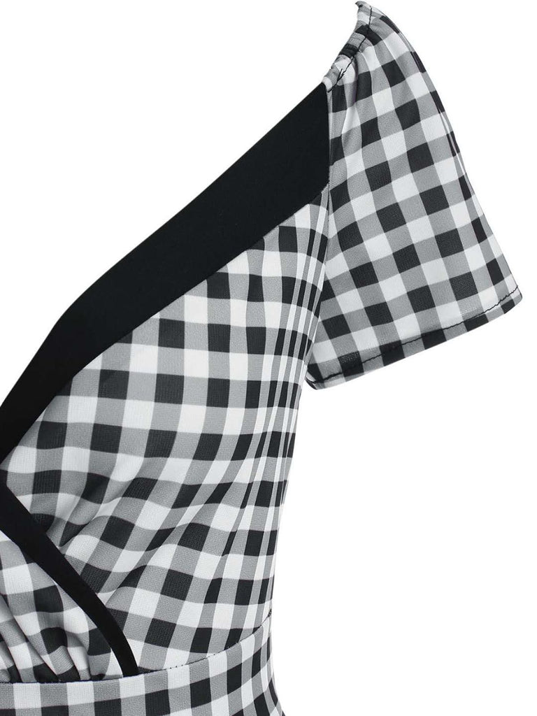 Black 1950s Plaids Button Swing Dress