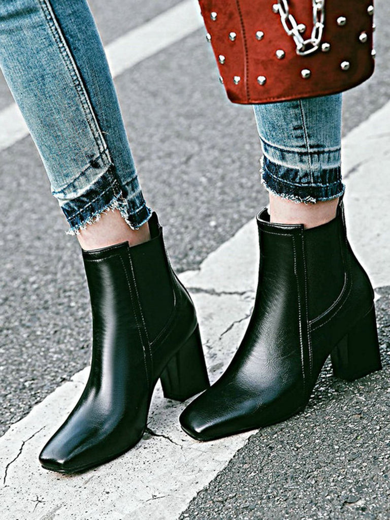 Retro Solid Thick Heel Short Boots