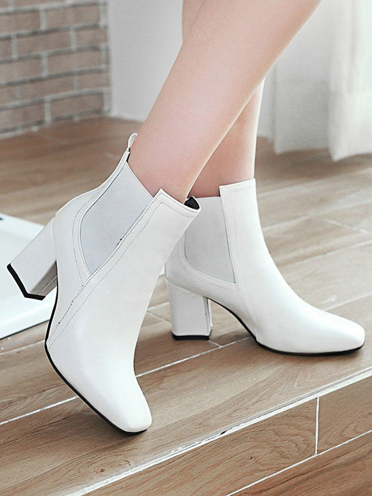 Retro Solid Thick Heel Short Boots