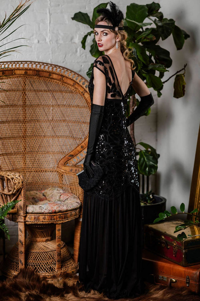 [US Warehouse] Black 1920s Sequin Maxi Flapper Dress