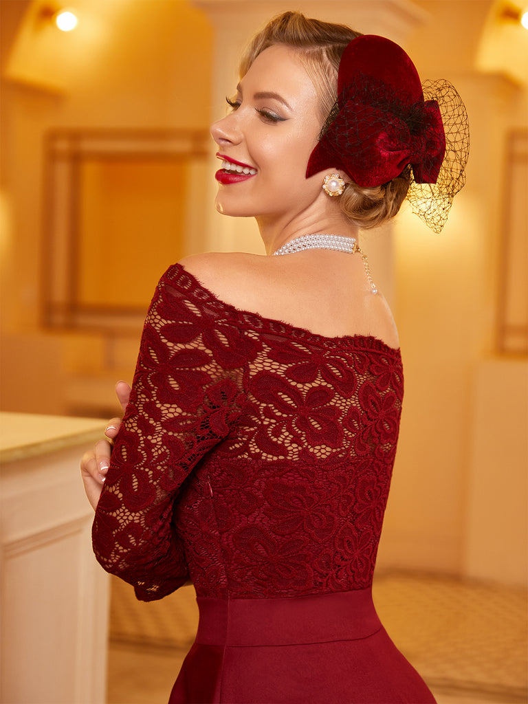 1950s Lace Off Shoulder Dress