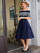 Navy 1950s Off Shoulder Swing Dress