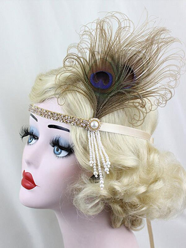 Apricot 1920s Feather Flapper Headband — vintage elegance for the modern woman