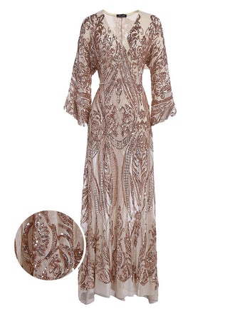 Apricot 1920s Sequined Maxi Cover-ups Dress: timeless style reimagined