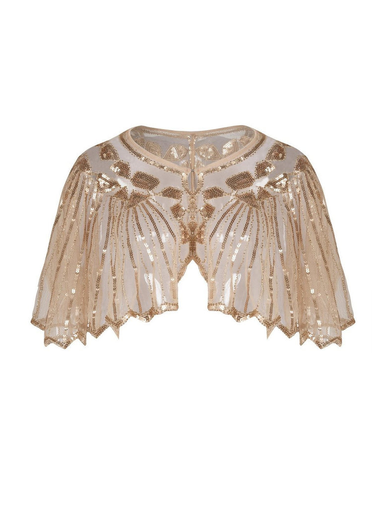 Apricot 1920s Shawl Beaded Sequin Cape, classic 1920s style elegant retro fashion - Image 1