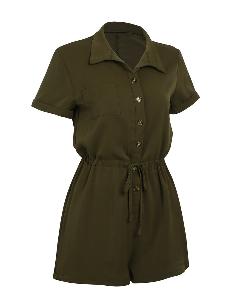 Army Green 1950s Solid Lace-up Romper — vintage elegance for the modern woman