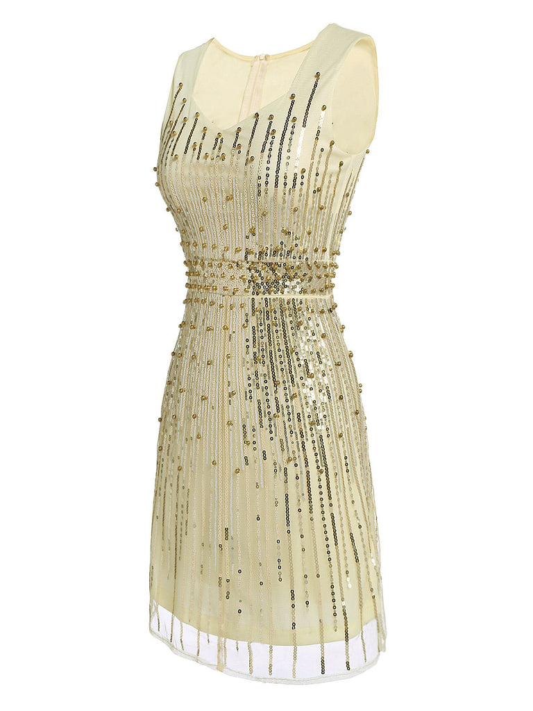 Beige 1920s Sequined Embellished Dress: timeless style reimagined