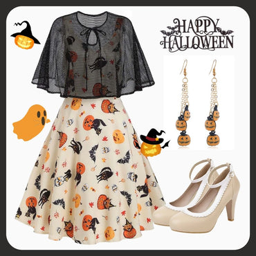 Beige 1950s Halloween Cap Costume Dress: timeless style reimagined