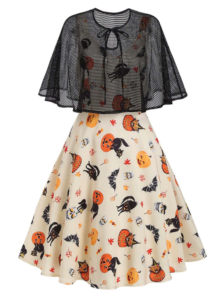 Beige 1950s Halloween Cap Costume Dress — vintage elegance for the modern woman