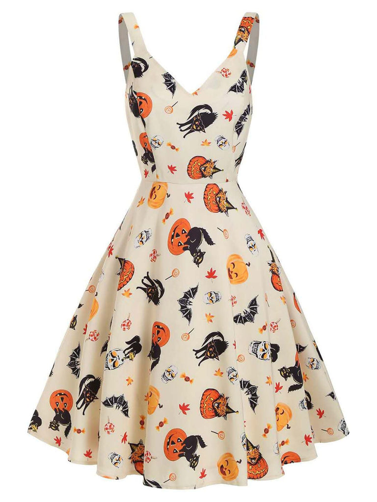Beige 1950s Halloween Cap Costume Dress — vintage elegance for the modern woman