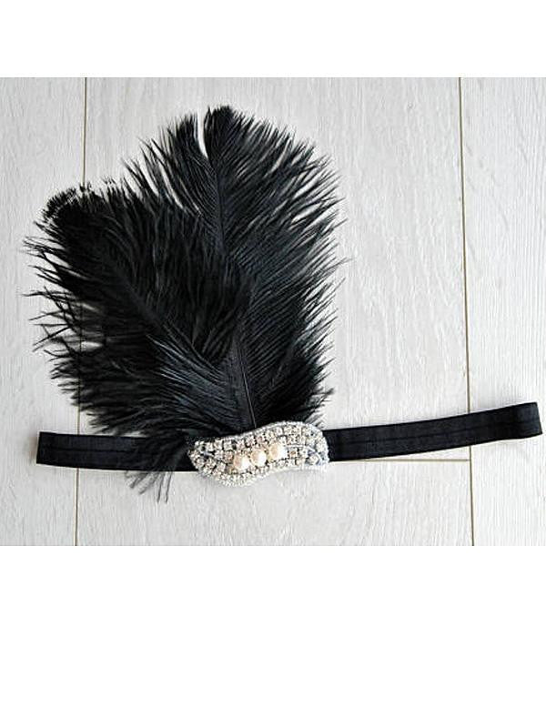 Black 1920s Feather Flapper Headband: timeless 1920s beauty