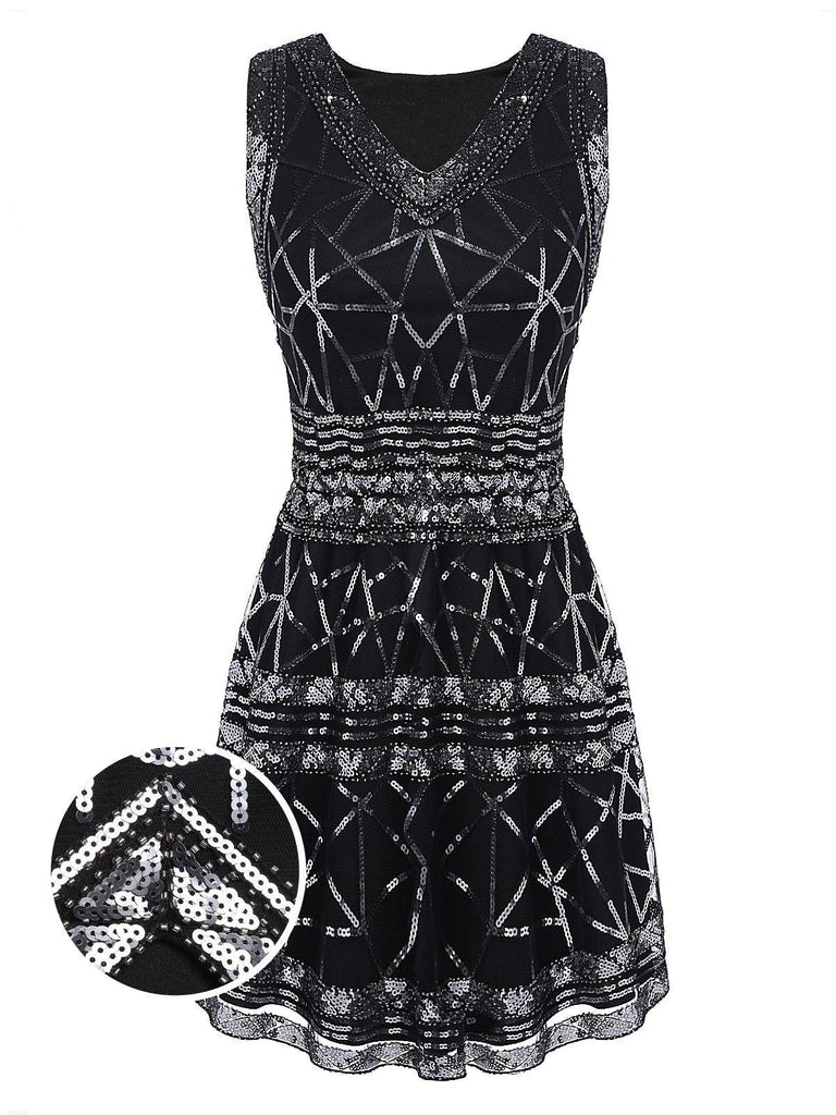 Black 1920s Geometric Sequined Dress: timeless style reimagined
