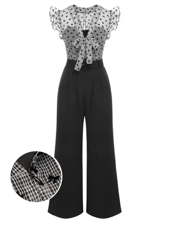 Black 1930s Mesh Bow-knot Patchwork Jumpsuit: timeless style reimagined