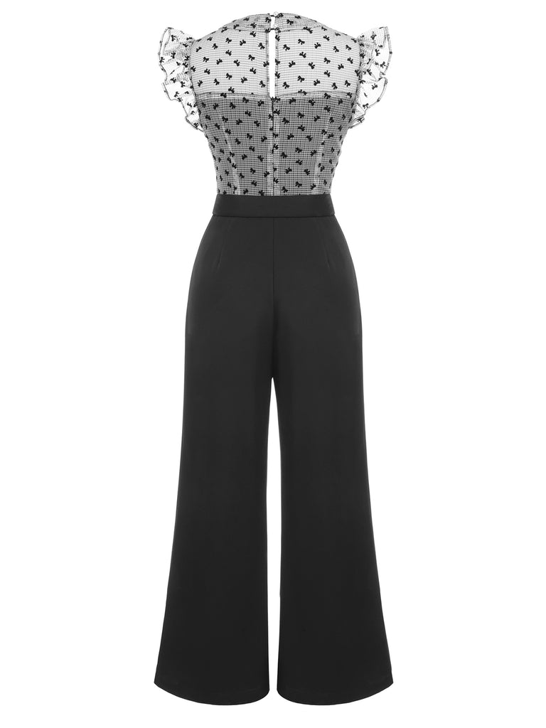 Black 1930s Mesh Bow-knot Patchwork Jumpsuit: timeless style reimagined