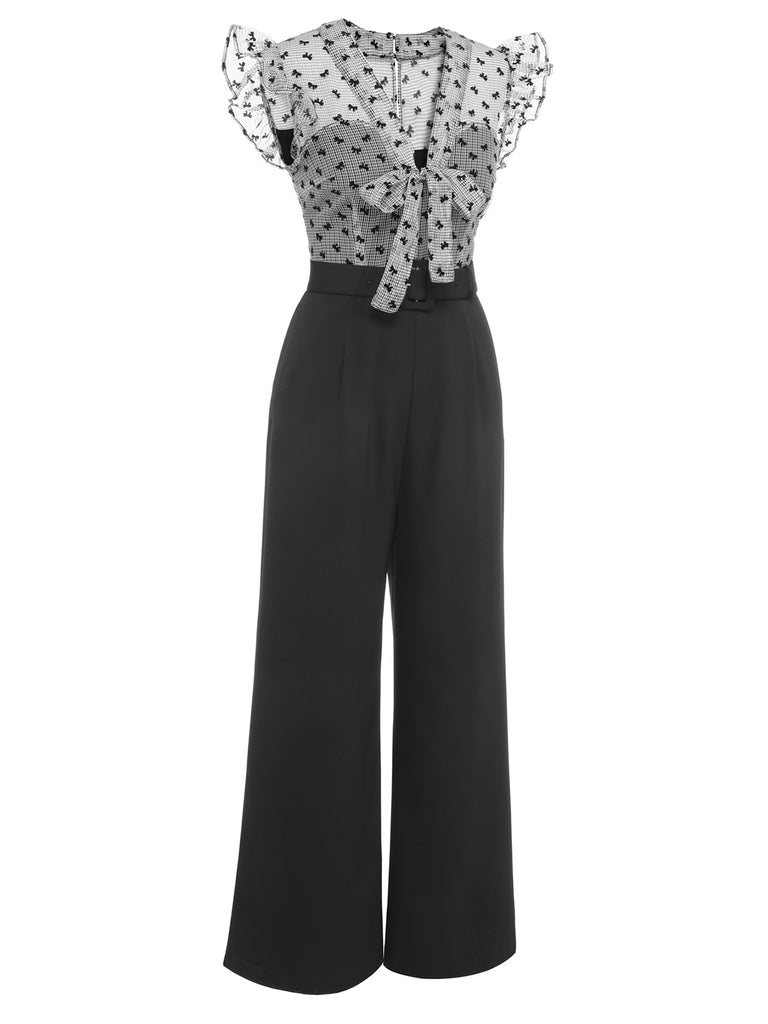 Black 1930s Mesh Bow-knot Patchwork Jumpsuit — vintage elegance for the modern woman