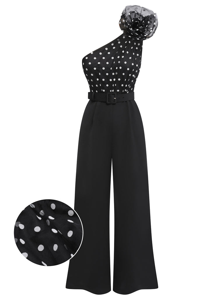Black 1930s Polka Dots Patchwork Jumpsuit, vintage romper, retro jumpsuit - perfect for women who love vintage and retro fashion