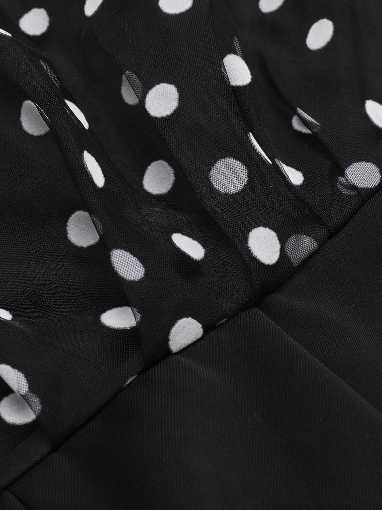 Black 1930s Polka Dots Patchwork Jumpsuit, vintage romper, retro jumpsuit - perfect for women who love vintage and retro fashion