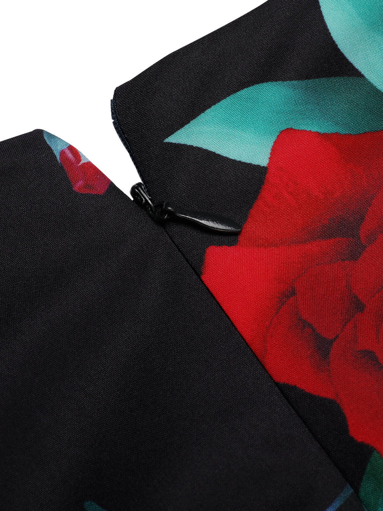 Black 1940s Rose Lantern Sleeved Lace-Up Dress: timeless style reimagined