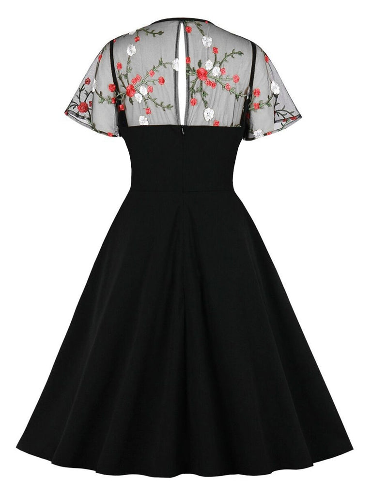 Black 1950s Halloween Lace Swing Dress — vintage elegance for the modern woman