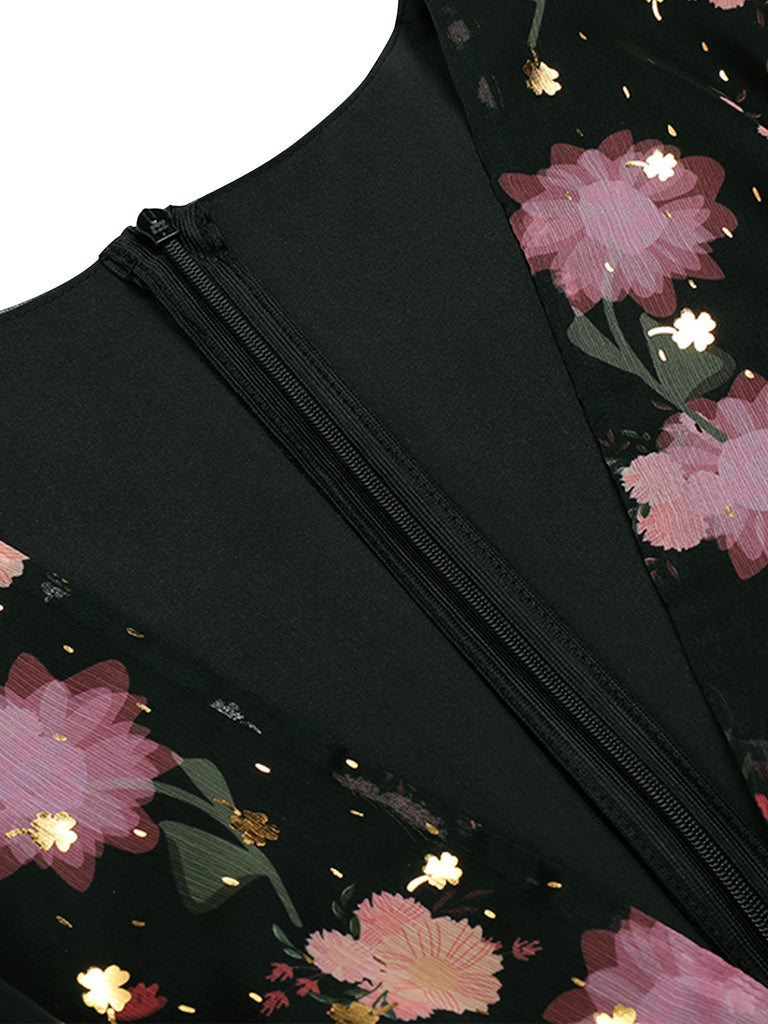 Black 1950s Lace Flowers Swing Dress — vintage elegance for the modern woman