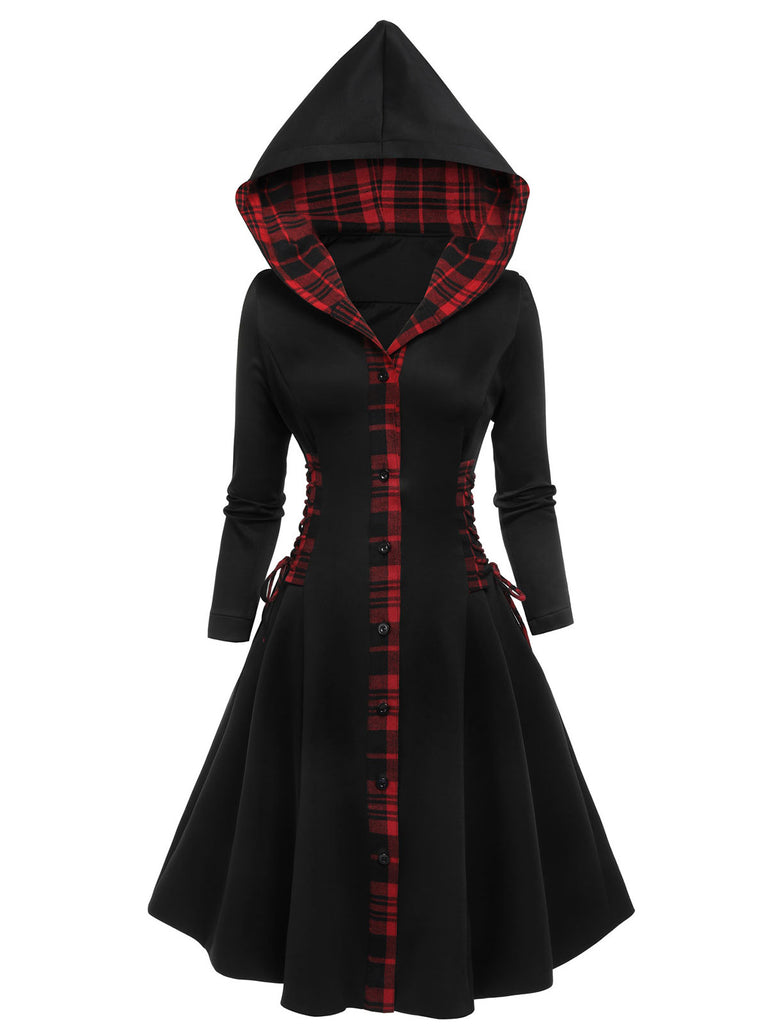 Black 1950s Plaid Hooded Swing Dress, vintage dress, retro fashion, rockabilly, pin-up fashion - perfect for women who love vintage and retro fashion