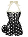 Front view: 1950s Black 1950s Polka Dots Halter Swimsuit, perfect for vintage themed parties and retro fashion enthusiasts
