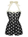 Back view: 1950s Black 1950s Polka Dots Halter Swimsuit, perfect for vintage themed parties and retro fashion enthusiasts