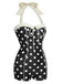 Detail view: 1950s Black 1950s Polka Dots Halter Swimsuit, perfect for vintage themed parties and retro fashion enthusiasts