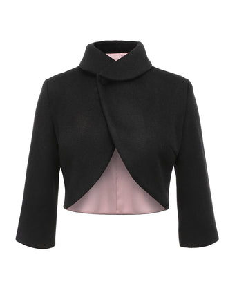 Black 1950s Retro Woolen Wrap Bolero Jacket: timeless style reimagined