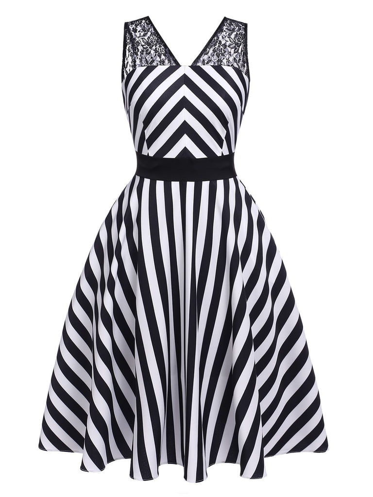 1950s Stripes Lace Swing Dress | 1950s | vintage dress, retro fashion
