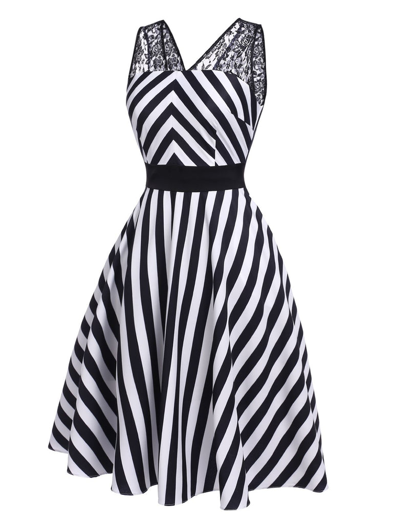1950s Stripes Lace Swing Dress | 1950s | vintage dress, retro fashion