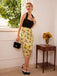 Black 1960s Halter Sunflower Pencil Dress — vintage elegance for the modern woman