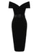 Black 1960s Off-Shoulder Rhinestones Velvet Dress, vintage dress, retro fashion - perfect for women who love vintage and retro fashion