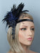 She wears Black Blue 1920s Feather Headband with vintage grace