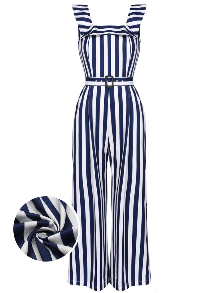 Blue 1930s Striped Ruffle Jumpsuit: timeless style reimagined