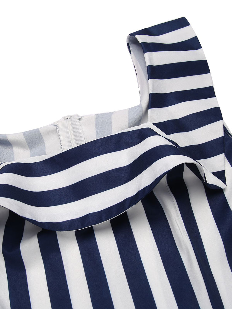 Blue 1930s Striped Ruffle Jumpsuit: timeless style reimagined