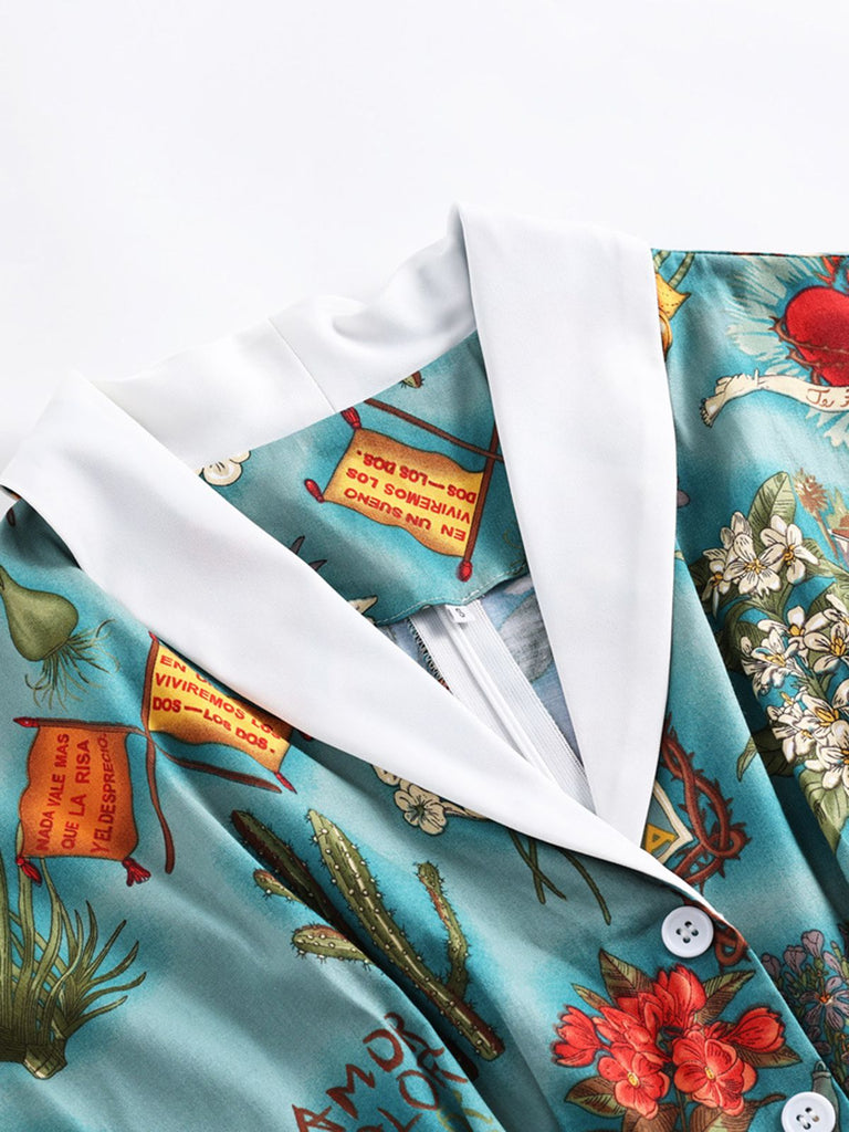 Blue 1950s Button Comics Swing Dress: timeless style reimagined