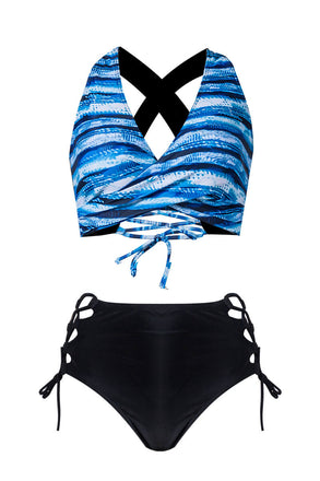Blue 1950s Ocean Stripes Swimsuit: timeless style reimagined