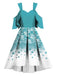 Blue 1950s Off Shoulder Snowflake Dress: timeless style reimagined