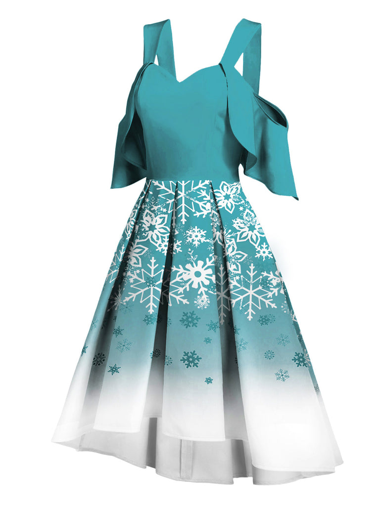 Blue 1950s Off Shoulder Snowflake Dress — vintage elegance for the modern woman