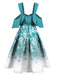 Blue 1950s Off Shoulder Snowflake Dress: timeless style reimagined