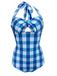 Blue 1950s Plaid Halter One-Piece Swimsuit: timeless style reimagined