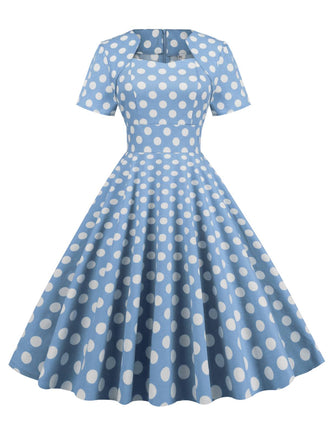 Blue 1950s Polka Dot Swing Vintage Dress: timeless style reimagined