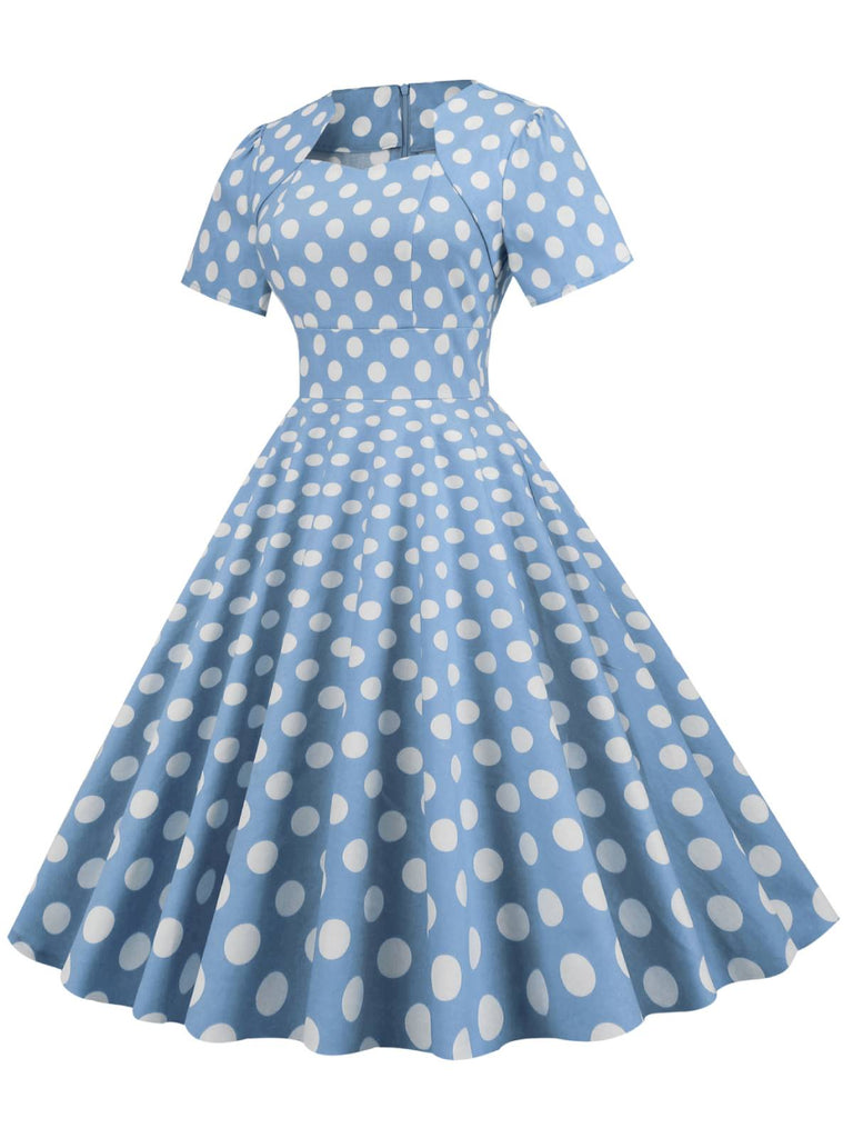 Blue 1950s Polka Dot Swing Vintage Dress — vintage elegance for the modern woman